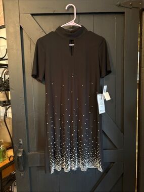 MSK Black Mock Neck Mini Dress with Silver Dot Ombre